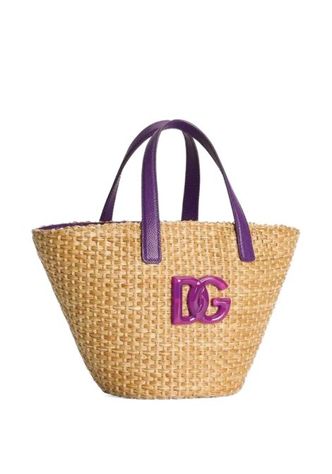 Borsa a Cesto In Rafia Con Stampa Maiolica Viola DOLCE & GABBANA KIDS | EB0249-AW590I03TN